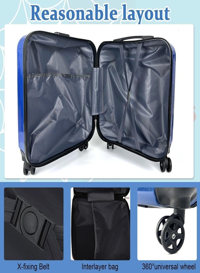 WONDERSPROUT حقيبة سفر للأطفال من وندرسبروت، حقيبة سفر صلبة للأطفال الصغار، حقيبة سفر بعجلات، مقبض قابل للسحب، حقيبة يد للأولاد والبنات، حقيبة سفر للأطفال الصغار بتصميم زرافة (أزرق سبايدرمان) - Image 4